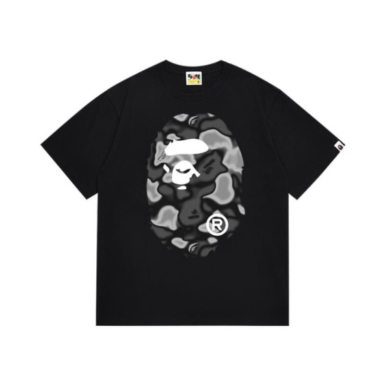 Black BAPE T-Shirt with Grey Camo Ape Head Print